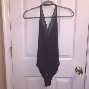 Gray Deep V Bodysuit